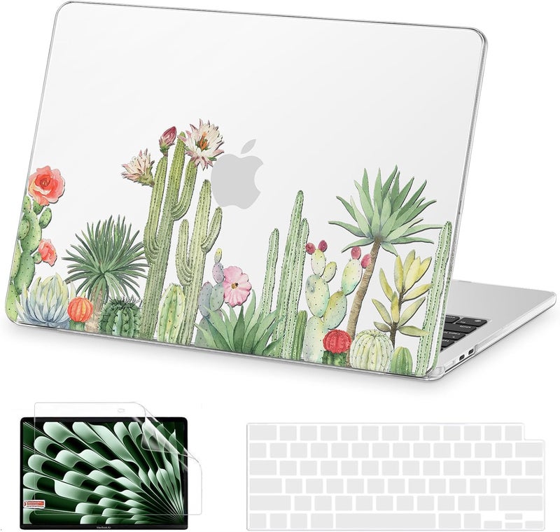 AKIT Compatible with MacBook Air 13 inch Case 2026 2025 2024-2022 M4 M3 M2 A3240 A3113 A2681, Unique Hard Shell Laptop Case+Screen Protector+Keyboard Cover for MacBook Air 13.6 inch, CactusFlowers - Image 1